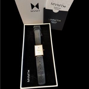 MVMT Rectangle Gold Watch with Gray Strap in box